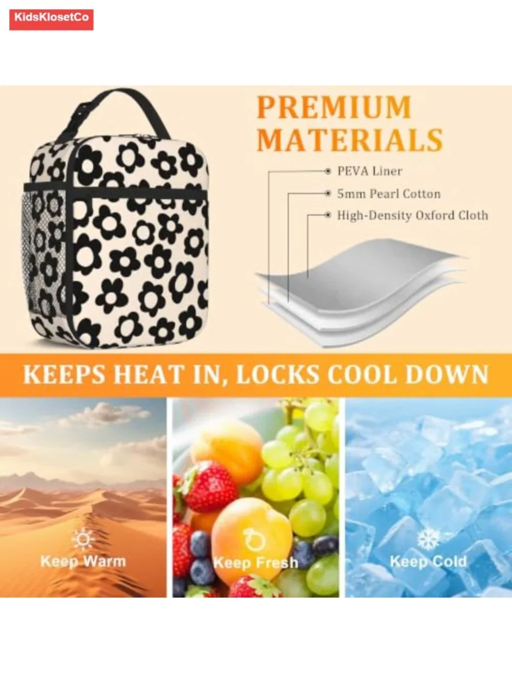 Insulated Lunch Bag Reusable Cooler Tote with Cup Holder Oxford Cloth